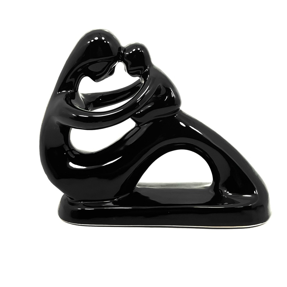 Vintage Mother Holding Child Baby Ceramic Sculpture Black